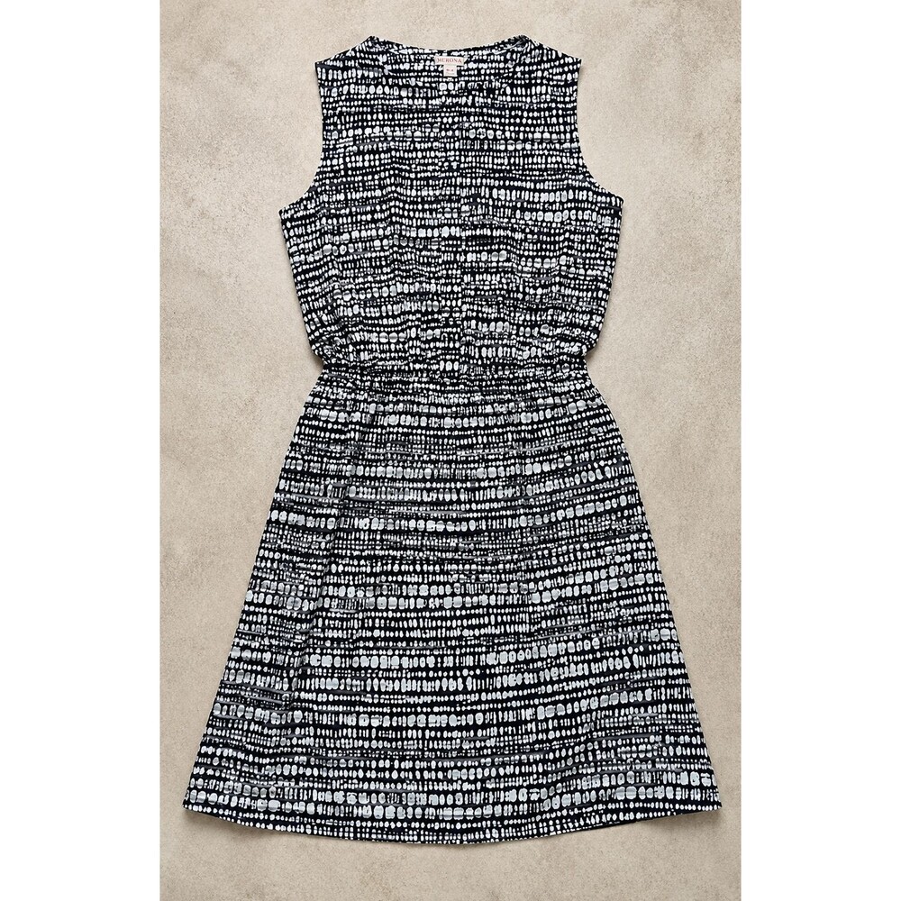 Merona Black White Dress Womens M Sleeveless Stretch Fit Flare Work Career